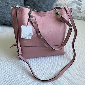 Calvin Klein Fresh Pink & Sliver Reversible Tote/Hand Bag
